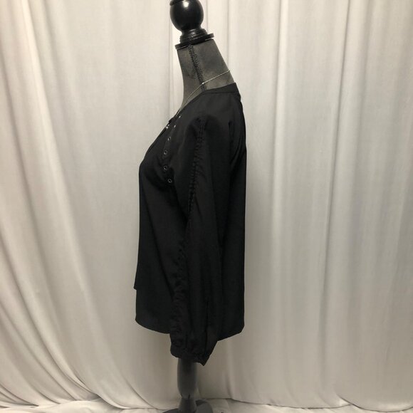 Collective Concepts Top Womens Size Medium Black Grommets Cold Shoulder Peasant - Picture 3 of 7